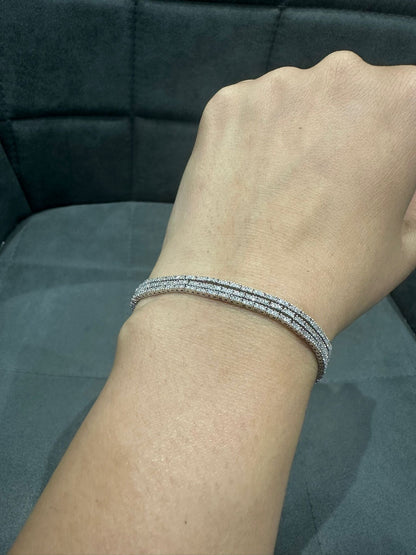 3.00 Carat Trio Row Set Natural Diamond Tennis Bracelet in 14K White Gold