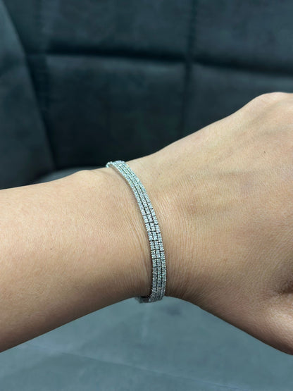 3.00 Carat Trio Row Set Natural Diamond Tennis Bracelet in 14K White Gold