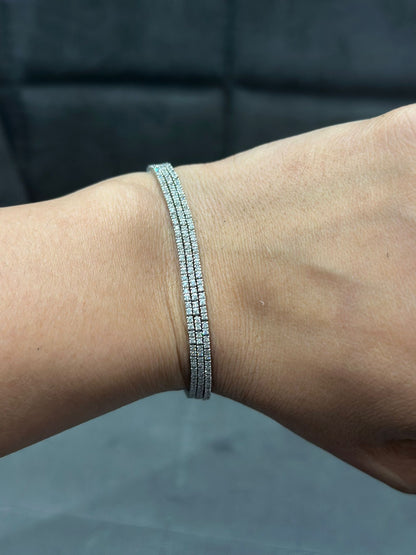 3.00 Carat Trio Row Set Natural Diamond Tennis Bracelet in 14K White Gold