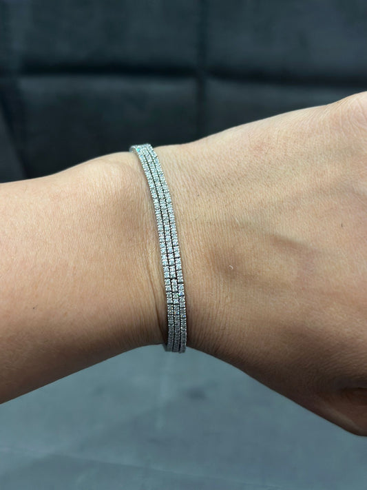 3.00 Carat Trio Row Set Natural Diamond Tennis Bracelet in 14K White Gold