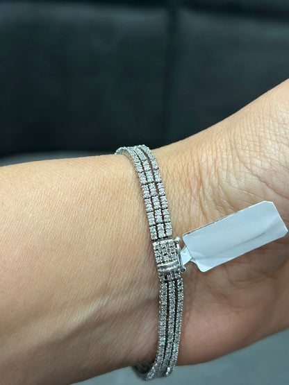 3.00 Carat Trio Row Set Natural Diamond Tennis Bracelet in 14K White Gold