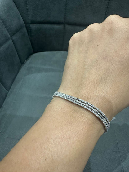 3.00 Carat Trio Row Set Natural Diamond Tennis Bracelet in 14K White Gold