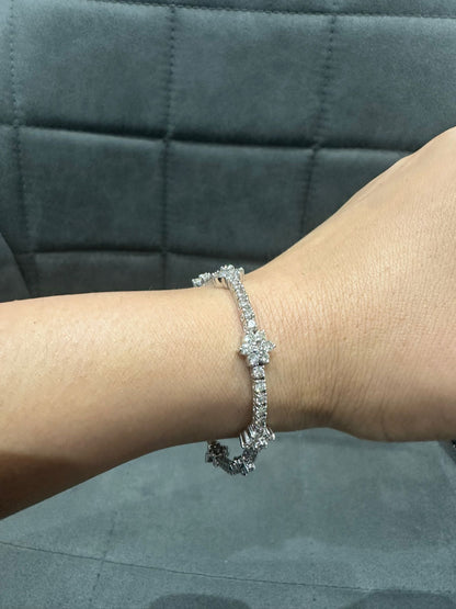 5.25 Carat Round Natural Diamond Cluster Tennis Bracelet in 9K White Gold