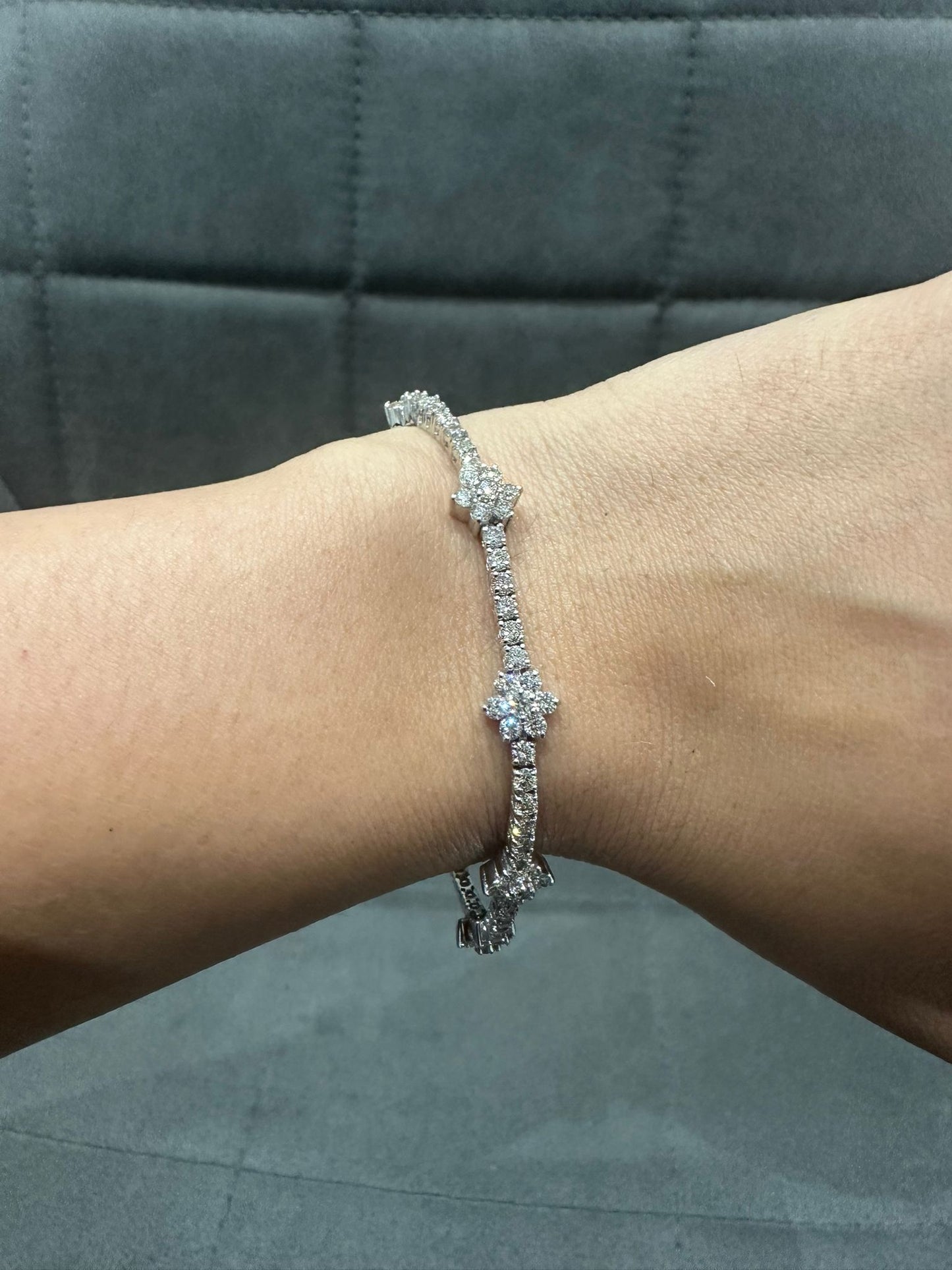 5.25 Carat Round Natural Diamond Cluster Tennis Bracelet in 9K White Gold