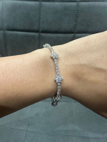 5.25 Carat Round Natural Diamond Cluster Tennis Bracelet in 9K White Gold