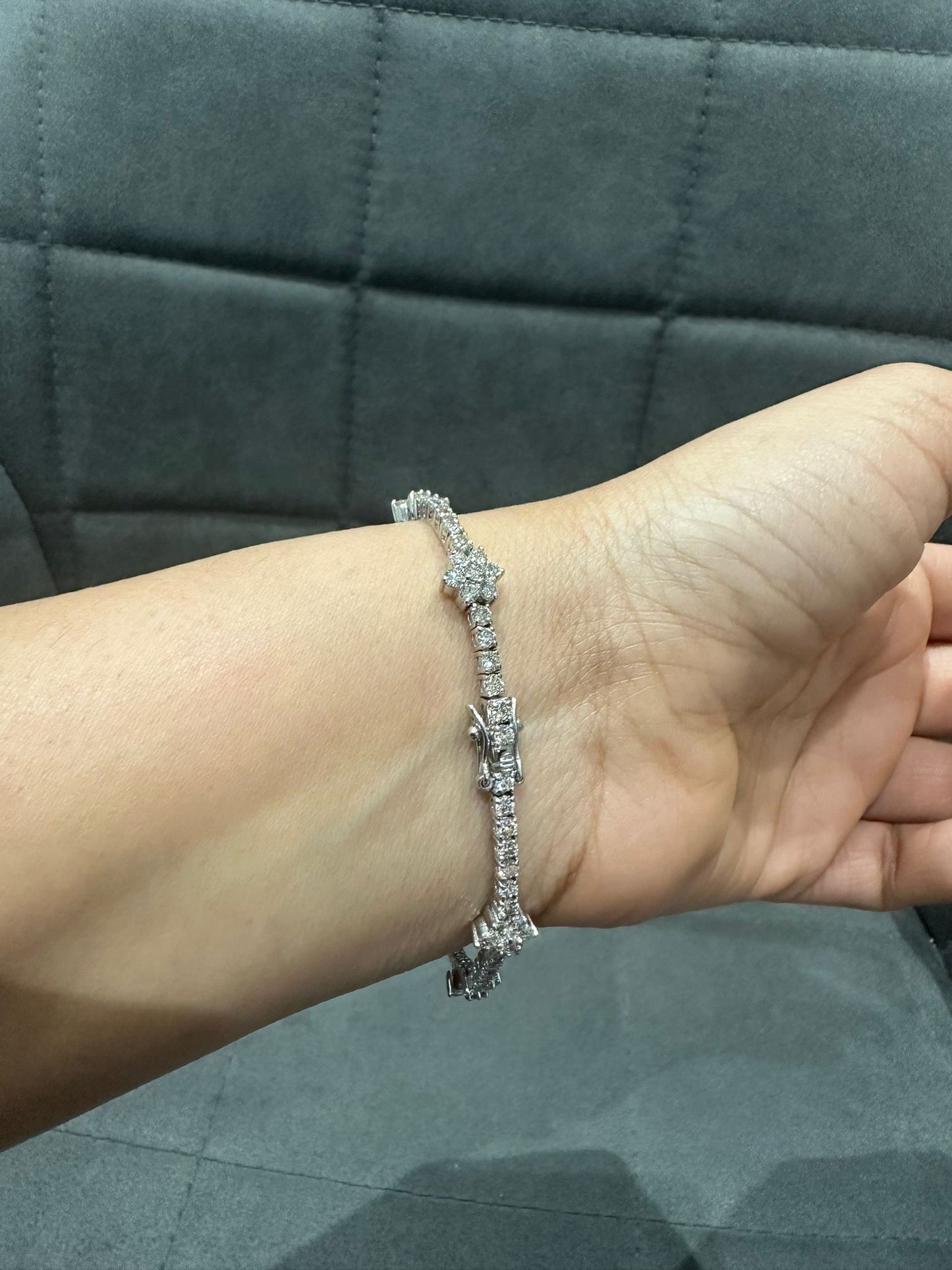 5.25 Carat Round Natural Diamond Cluster Tennis Bracelet in 9K White Gold