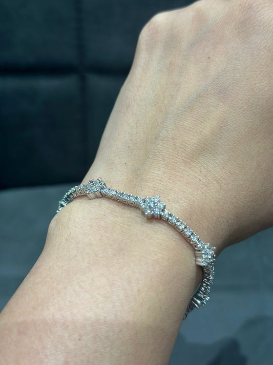 5.25 Carat Round Natural Diamond Cluster Tennis Bracelet in 9K White Gold