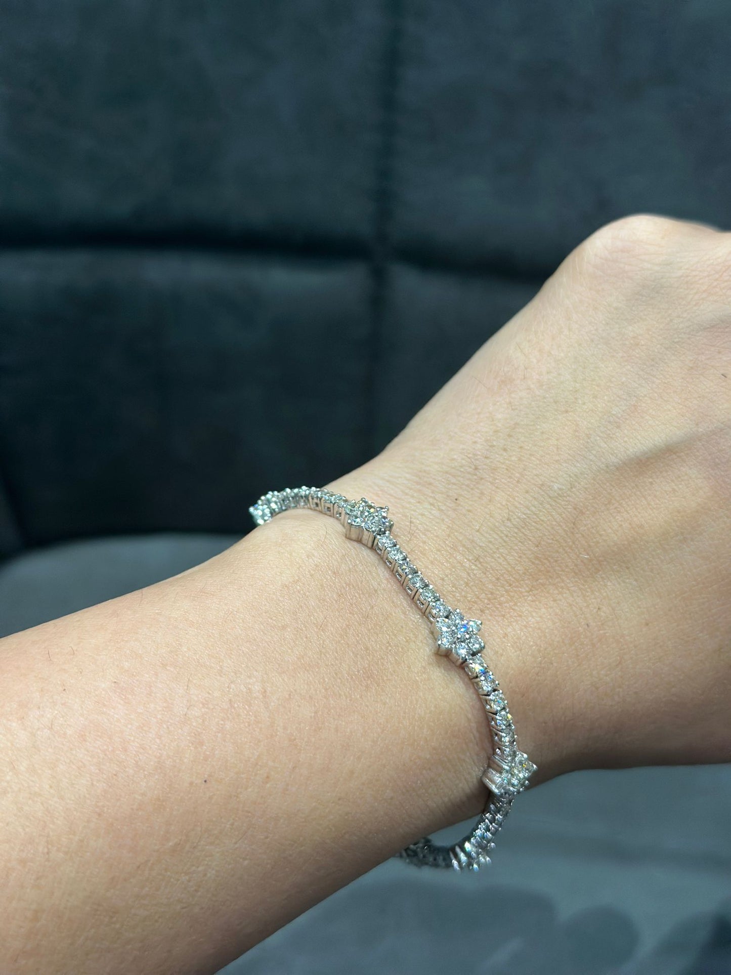 5.25 Carat Round Natural Diamond Cluster Tennis Bracelet in 9K White Gold