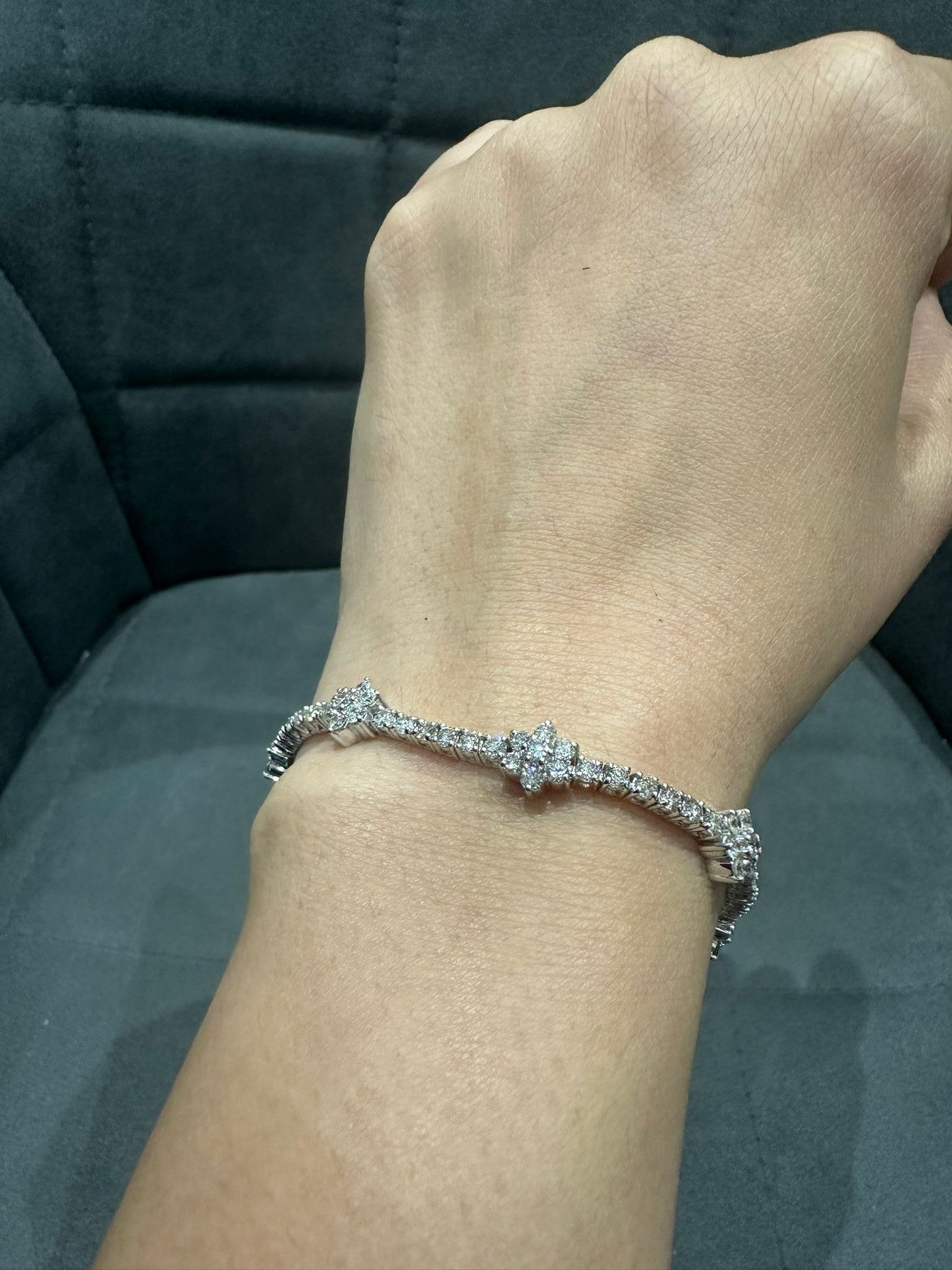 5.25 Carat Round Natural Diamond Cluster Tennis Bracelet in 9K White Gold