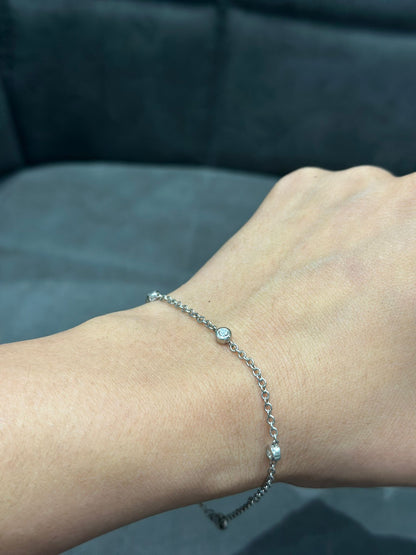 Round Bezel Set Lab Grown Diamond Chain Bracelet in 925 Sterling Silver