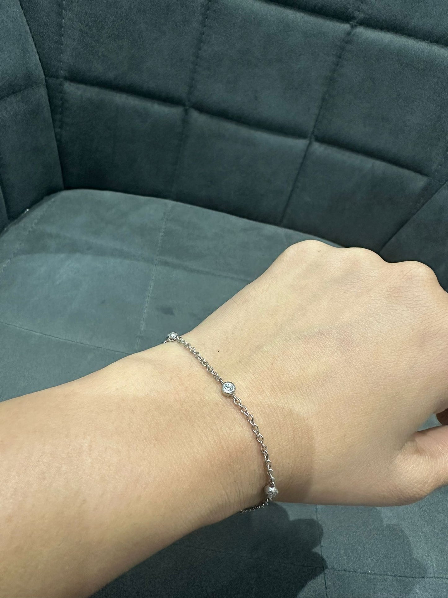 Round Bezel Set Lab Grown Diamond Chain Bracelet in 925 Sterling Silver