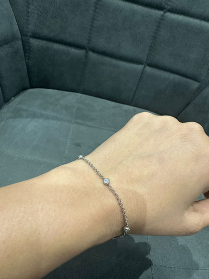 Round Bezel Set Lab Grown Diamond Chain Bracelet in 925 Sterling Silver