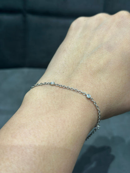 Round Bezel Set Lab Grown Diamond Chain Bracelet in 925 Sterling Silver