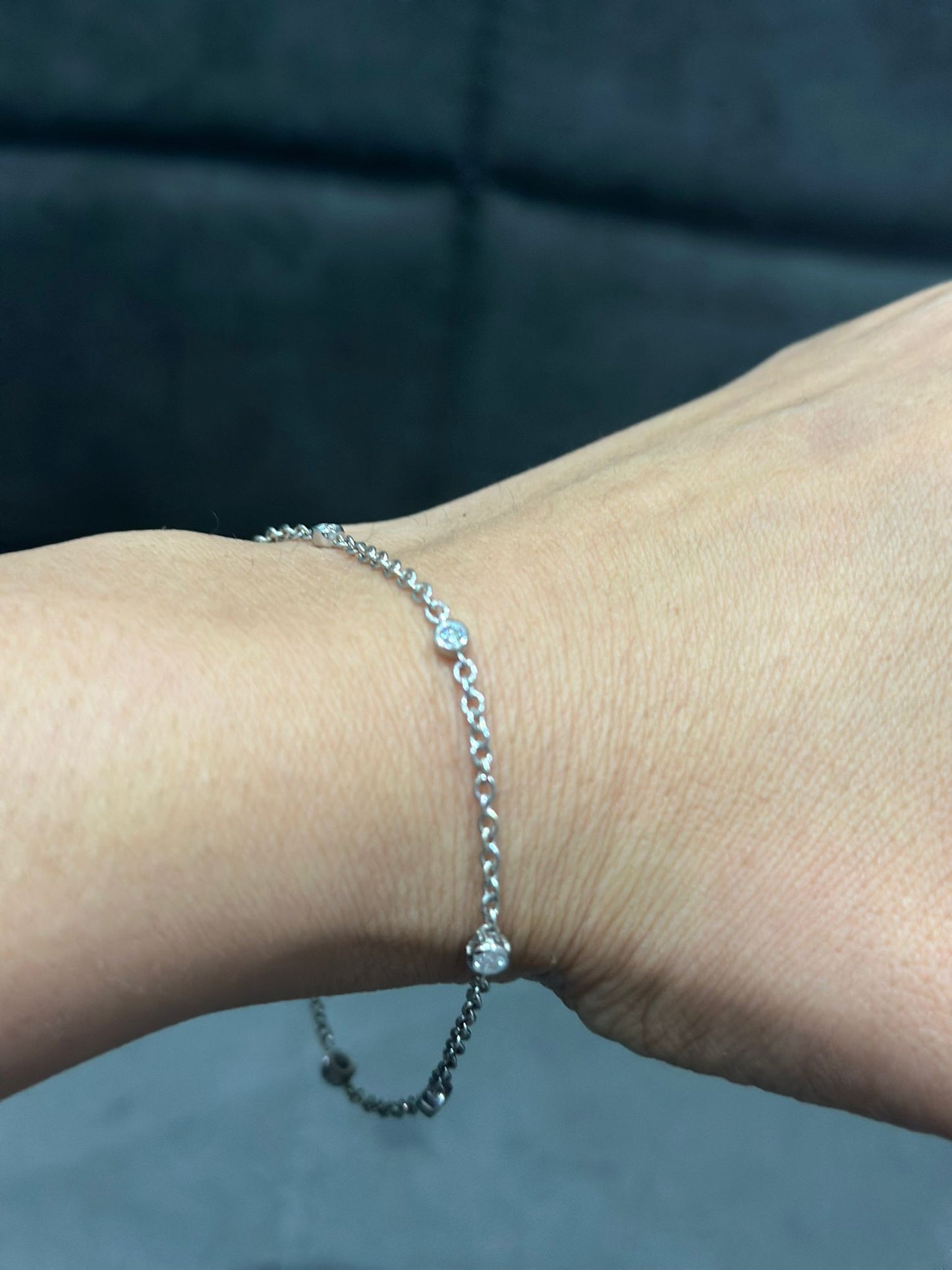 Round Bezel Set Lab Grown Diamond Chain Bracelet in 925 Sterling Silver