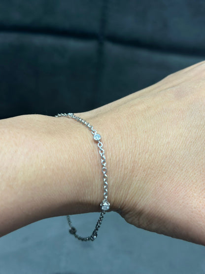 Round Bezel Set Lab Grown Diamond Chain Bracelet in 925 Sterling Silver