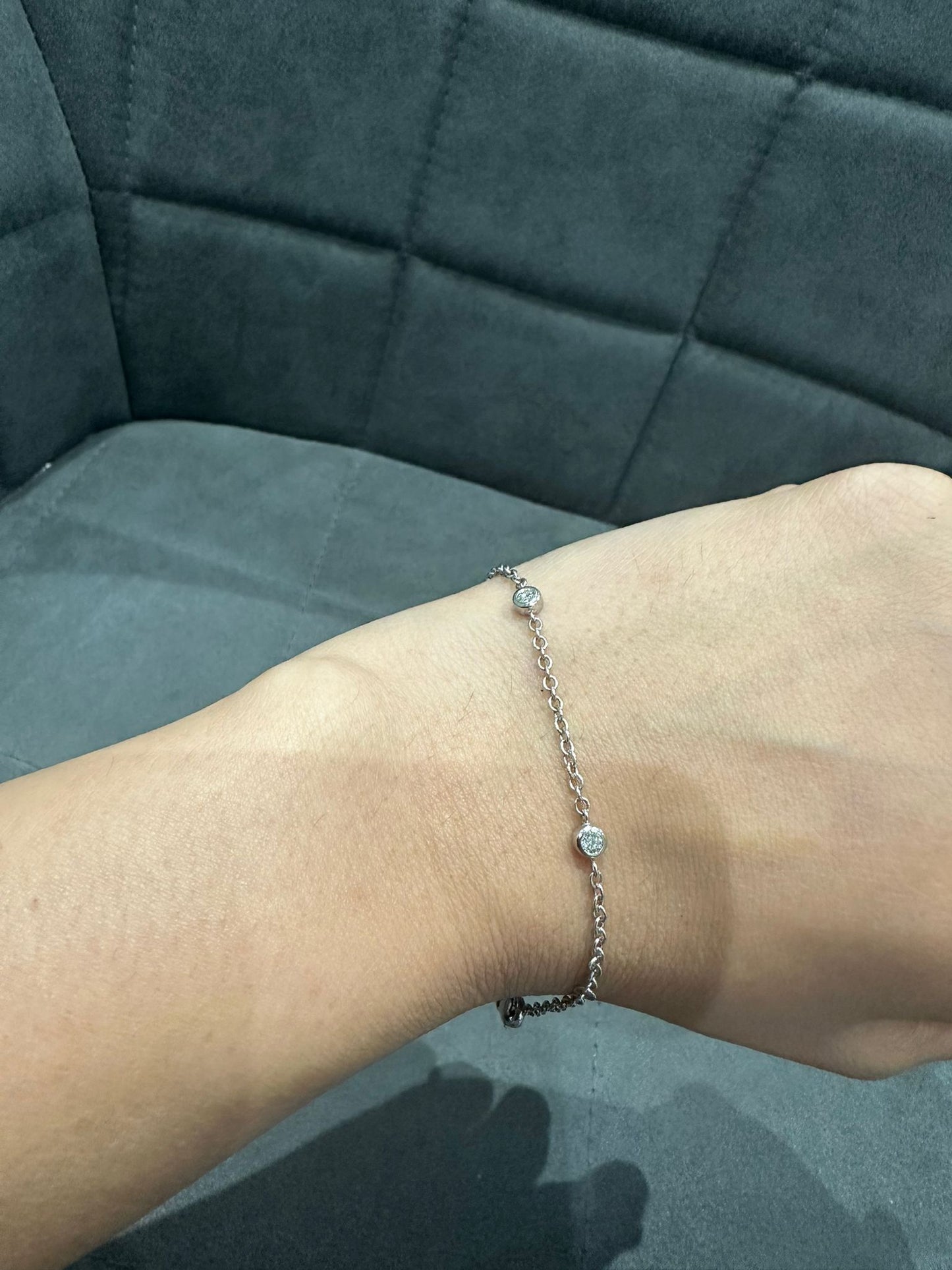 Round Bezel Set Lab Grown Diamond Chain Bracelet in 925 Sterling Silver