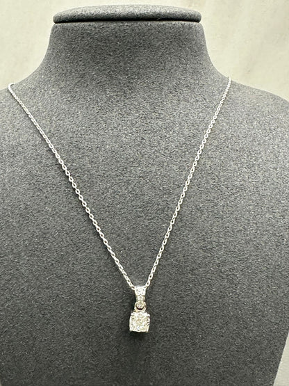 1.07Ct Cushion Cut Lab Grown Diamond Solitaire Pendant in 18K White Gold