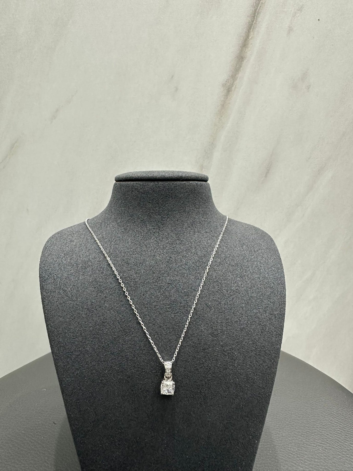 1.07Ct Cushion Cut Lab Grown Diamond Solitaire Pendant in 18K White Gold