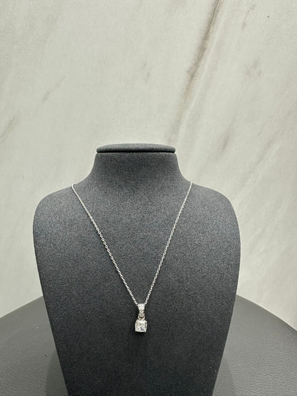 1.07Ct Cushion Cut Lab Grown Diamond Solitaire Pendant in 18K White Gold