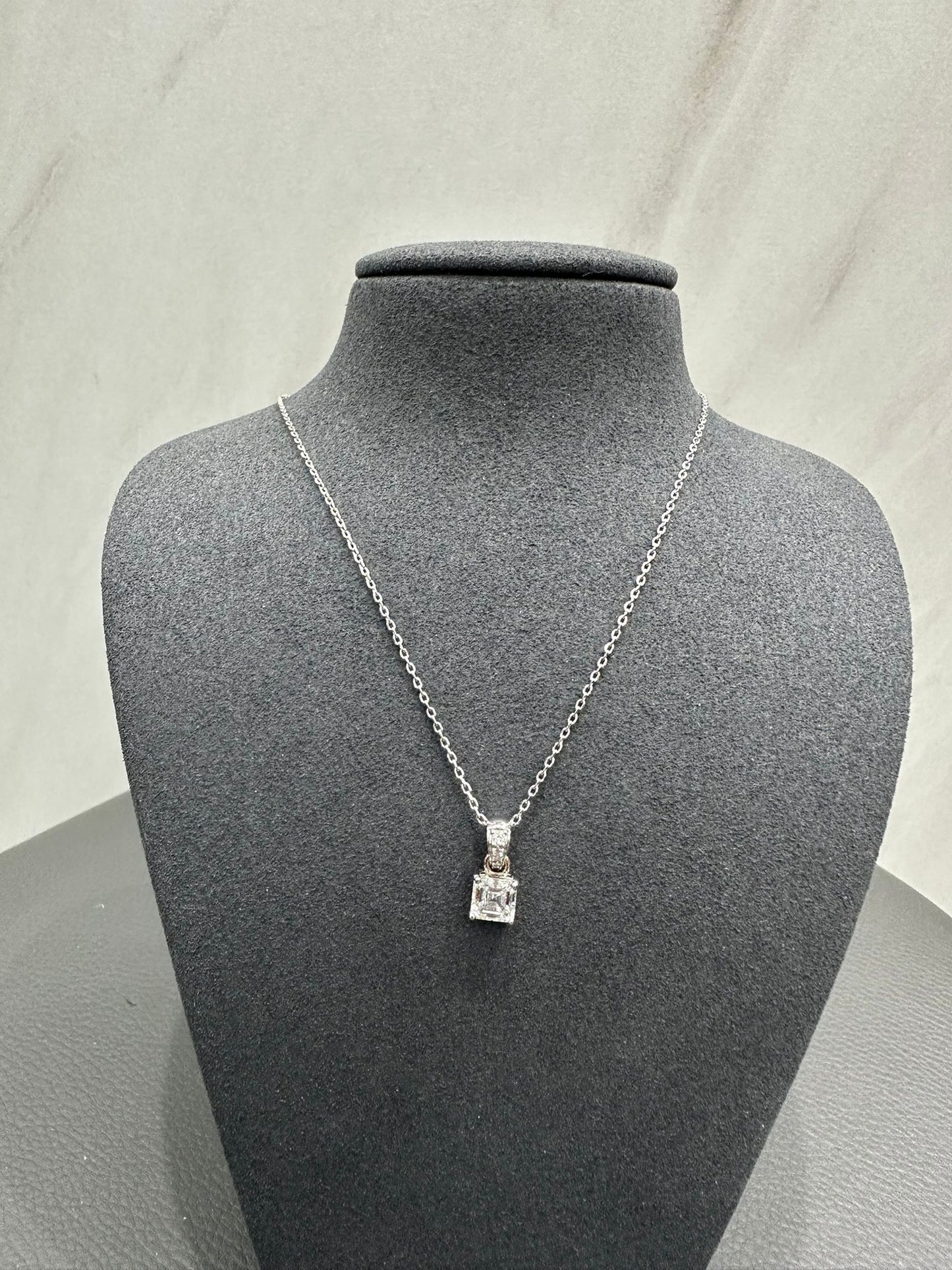 Lab Grown Diamond Asscher Cut Solitaire Pendant in 18K White Gold