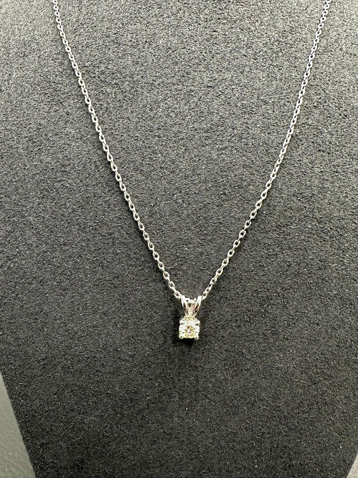 14K White Gold Double Loop Round Solitaire Natural Diamond Pendant