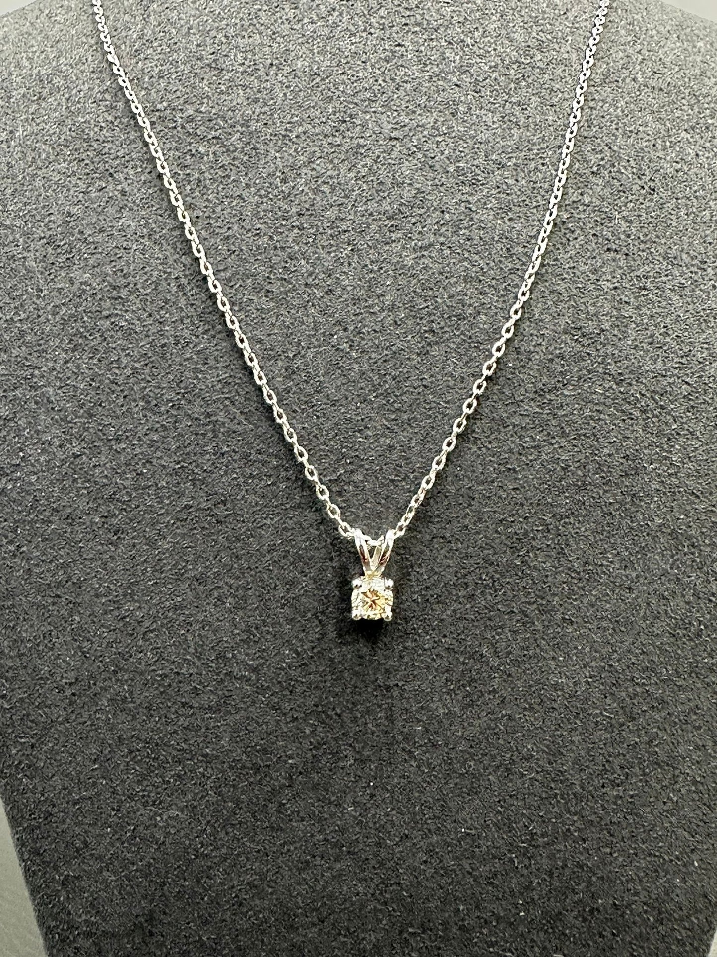 14K White Gold Double Loop Round Solitaire Natural Diamond Pendant