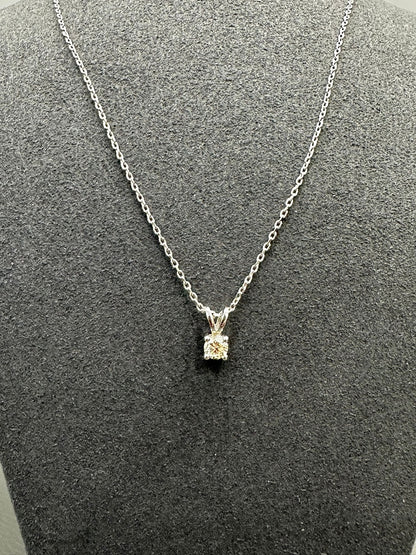 14K White Gold Double Loop Round Solitaire Natural Diamond Pendant