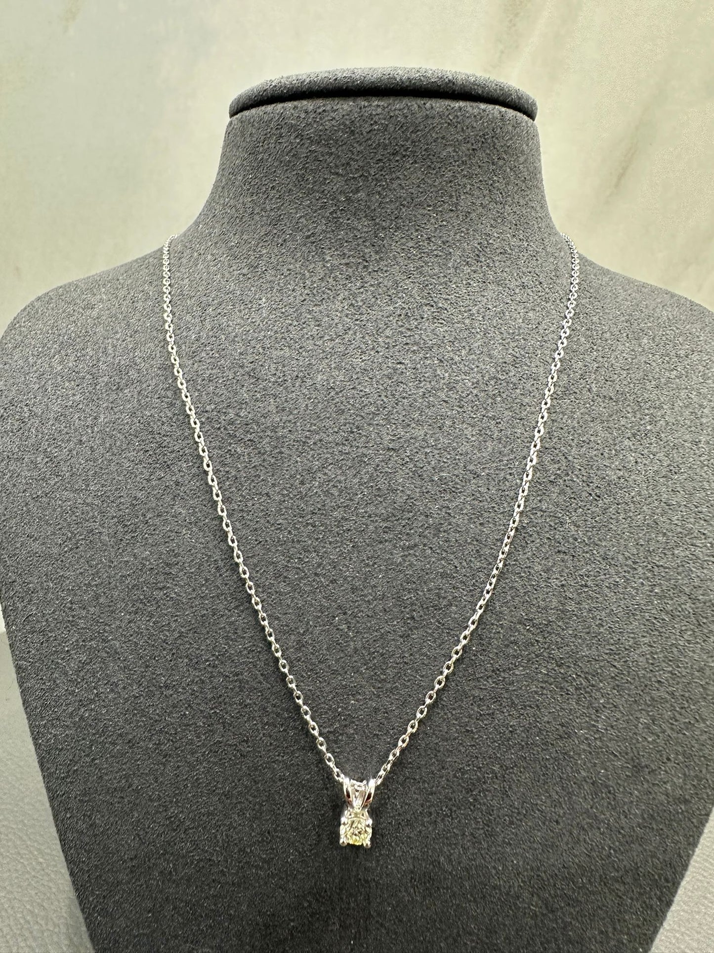 14K White Gold Double Loop Round Solitaire Natural Diamond Pendant