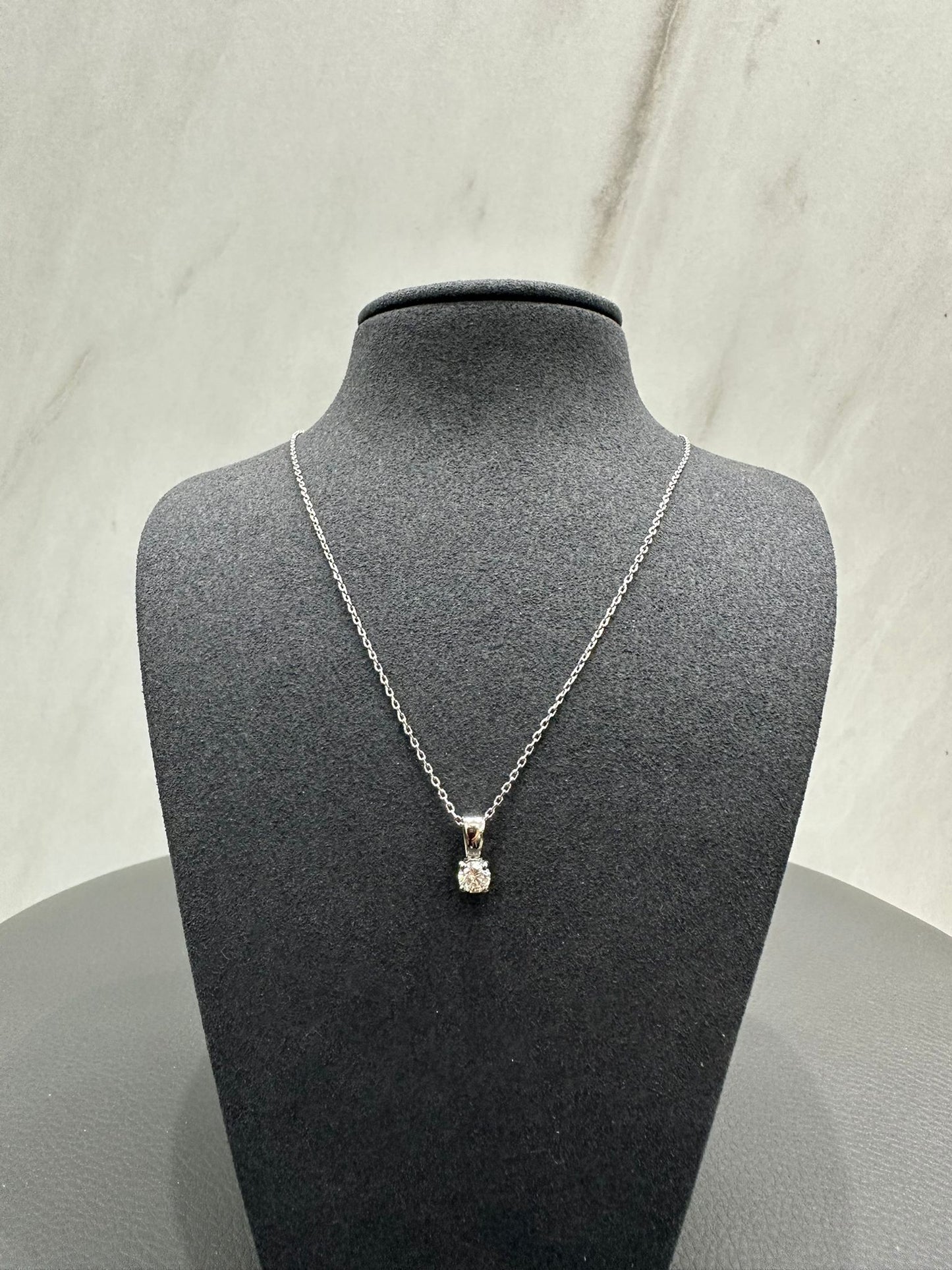 0.40Ct Round Natural Diamond Solitaire Pendant Crafted in 9K White Gold