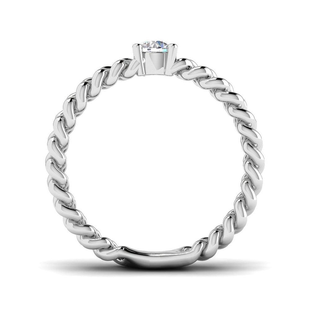 Modern white gold chain-link solitaire ring with round diamond