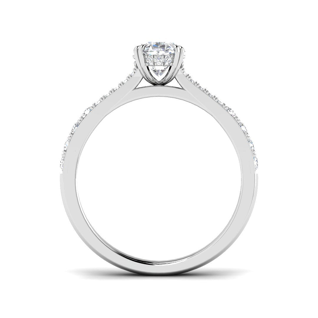 White Gold Oval Diamond Ring Side View