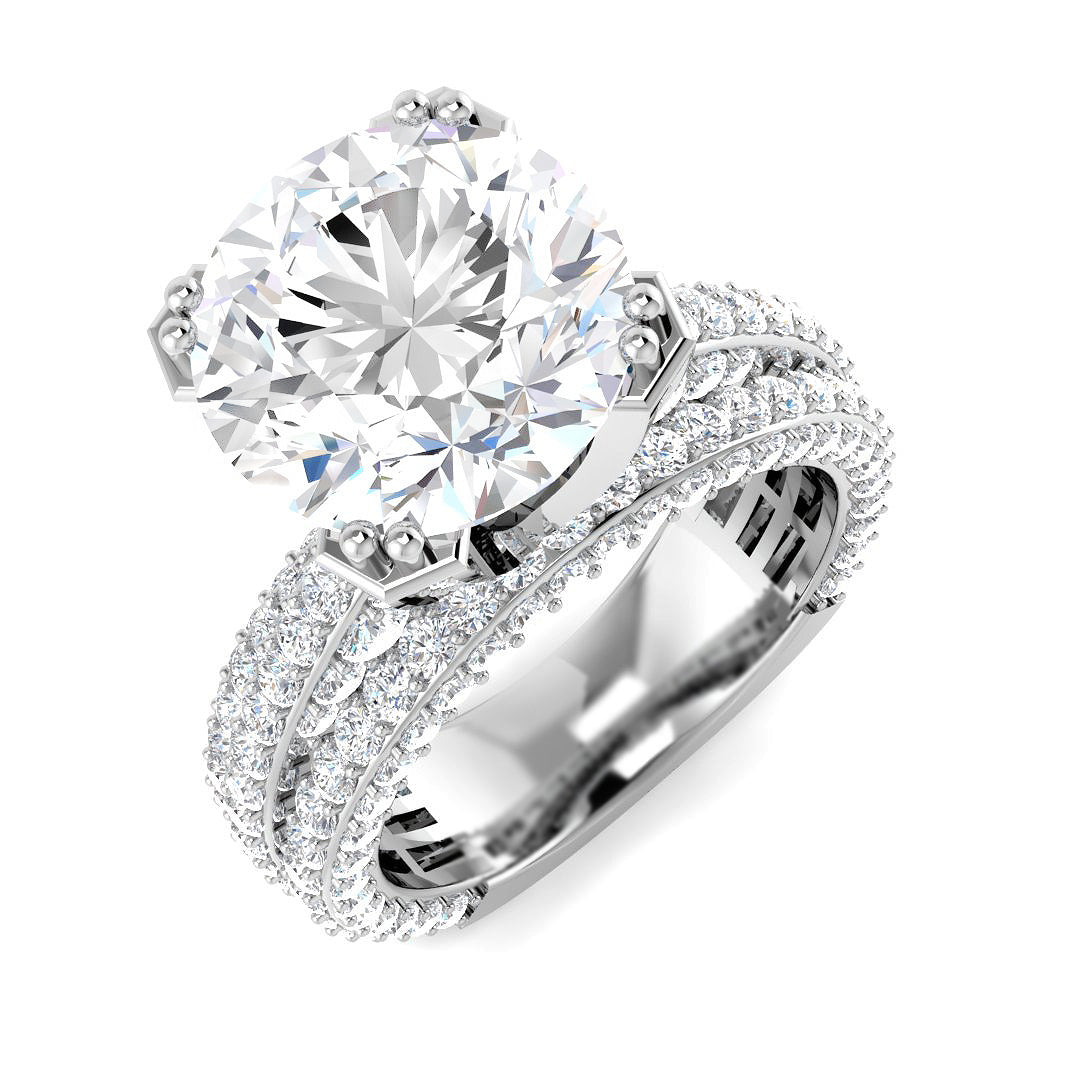 Diamond ring with intricate design on a white background