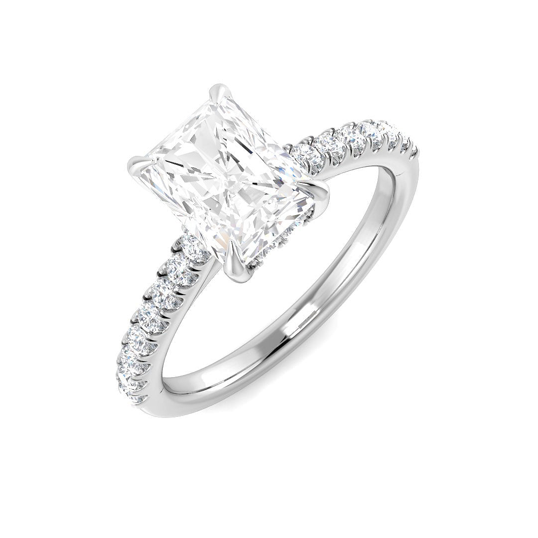 White Gold Radiant Cut Diamond Engagement Ring with Side Stones