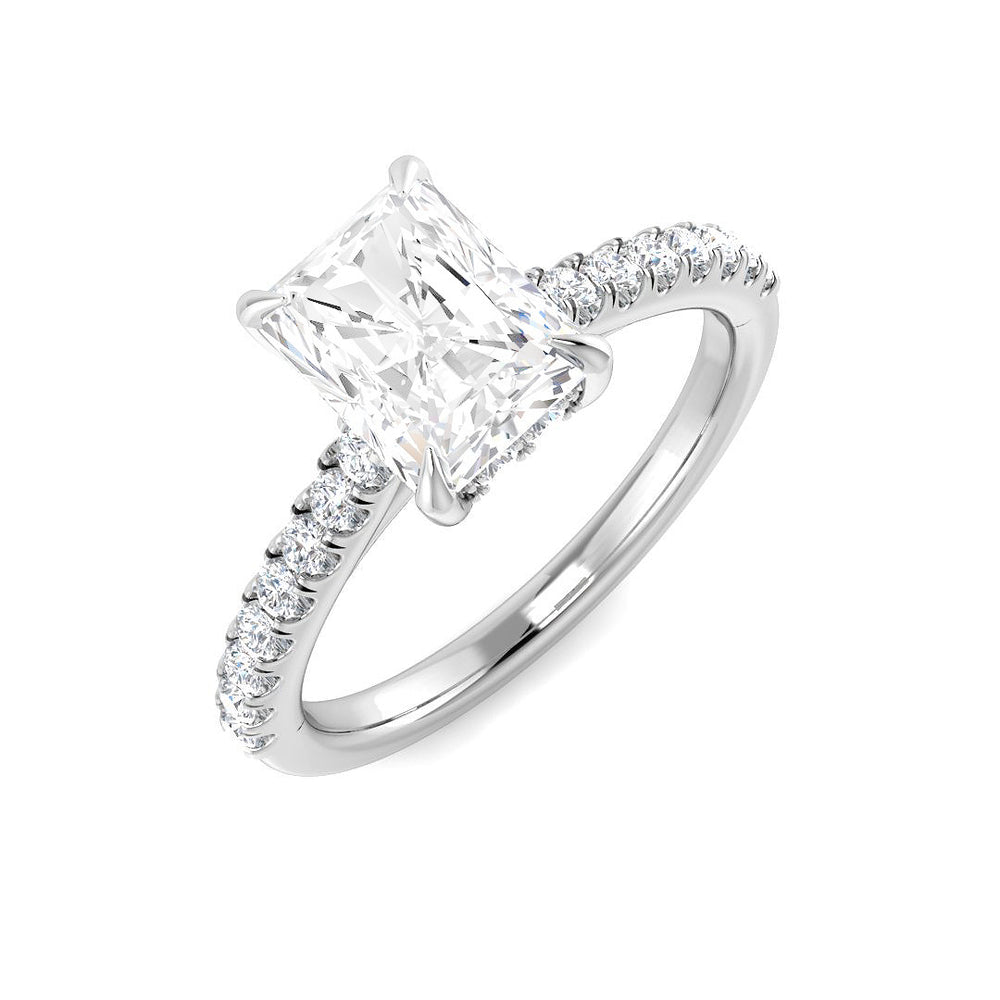 White Gold Radiant Cut Diamond Engagement Ring with Side Stones