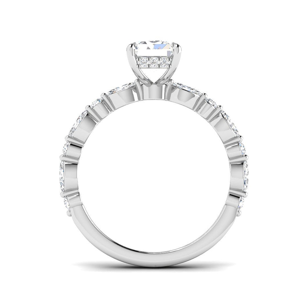 White Gold Radiant Cut Diamond Engagement Ring with Teardrop Side Stones