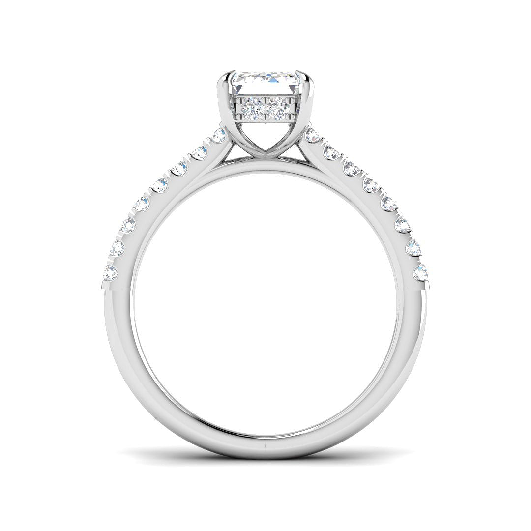 White Gold Radiant Cut Diamond Engagement Ring with Side Stones