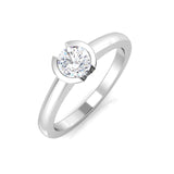 Round diamond bezel set solitaire engagement ring in white gold