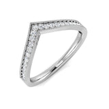 V shape diamond chevron ring in white gold with pavé edges