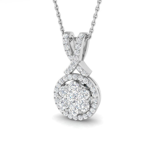 Diamond Halo Pendant with Cluster Design in 18K White Gold – Twist Bail UK Hallmarked