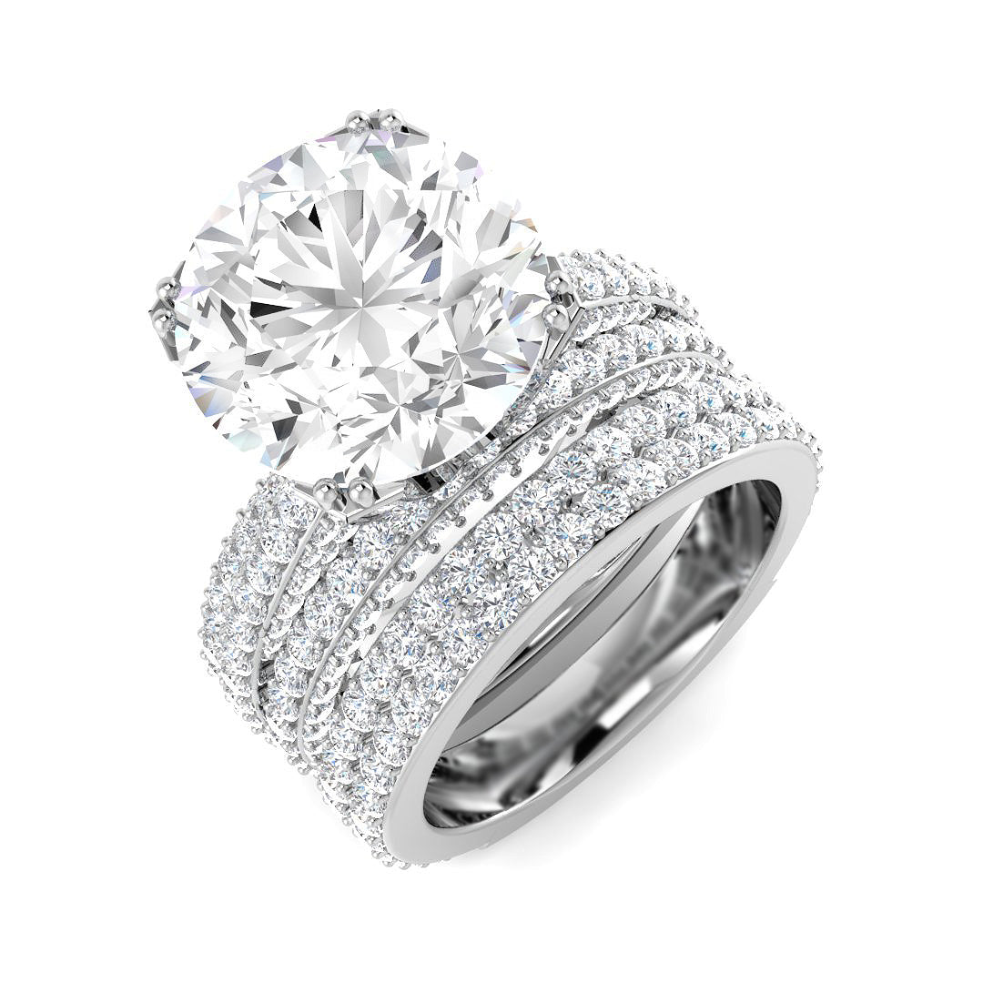 Wide band round diamond pavé ring white gold side angle