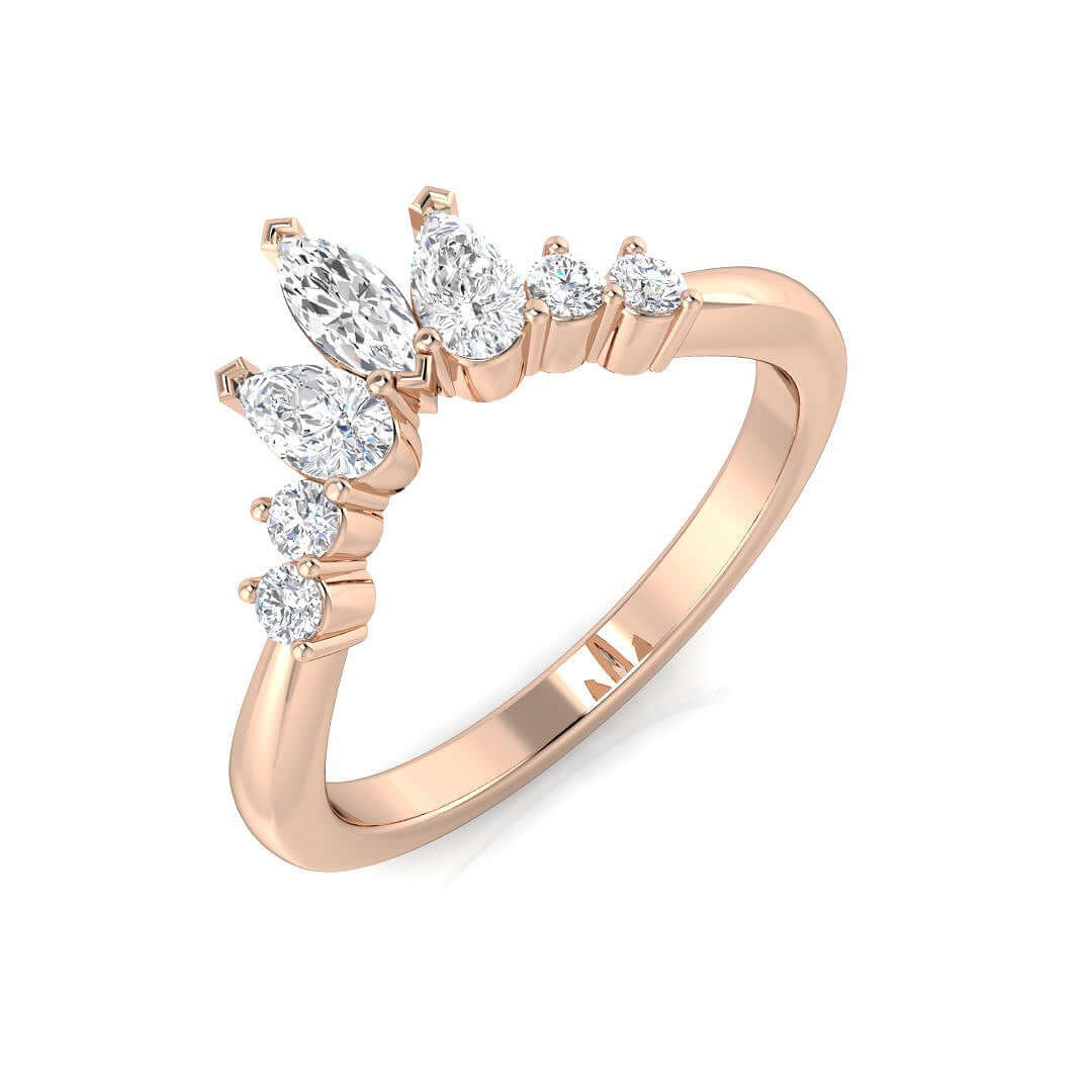 Wishbone ring with pear and round diamonds