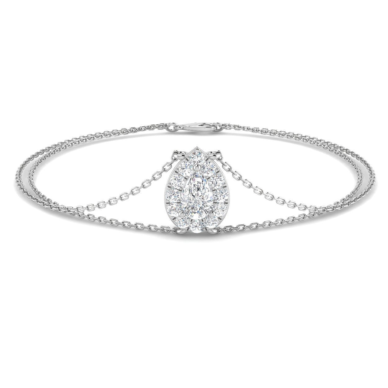Lobster Claw Diamond Bracelet, Luxury Platinum Diamond Jewelry, Women Pear Diamond Bracelet