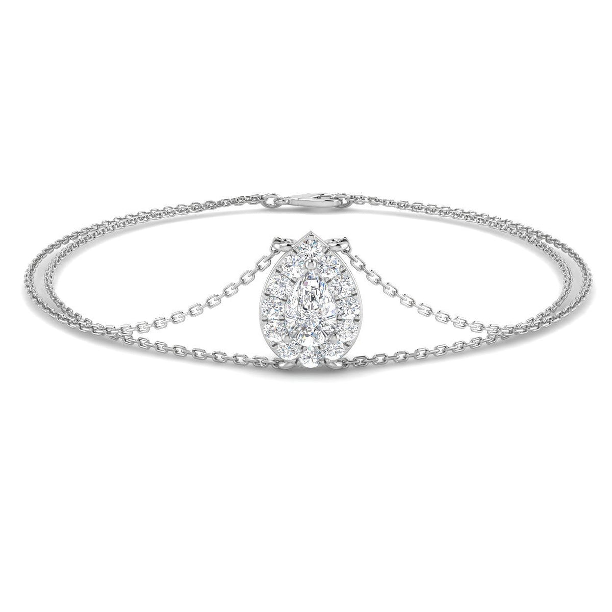 Lobster Claw Diamond Bracelet, Luxury Platinum Diamond Jewelry, Women Pear Diamond Bracelet