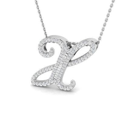 Gold Pendant with Baguette and Round Cut Diamond