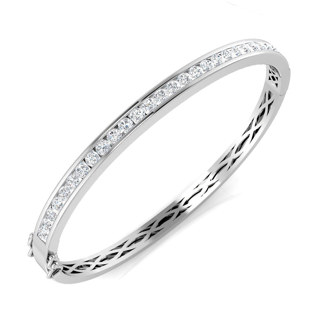 2.00 Ct D-E/VS Lab Grown Diamond Channel Set Bangle 9k White Gold Ready To Ship