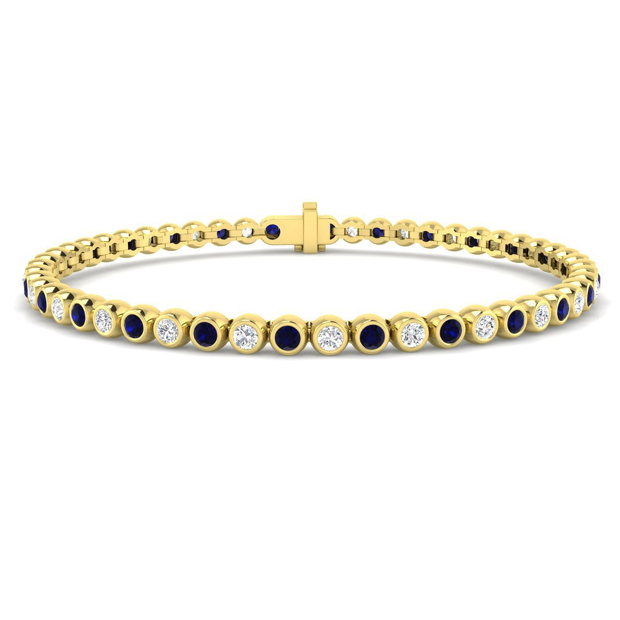 3.10Ct Round Blue Sapphire & Diamond Designer Bracelet 9k Yellow Gold Ready To Ship