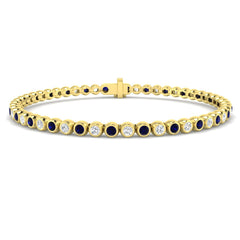 3.10Ct Round Blue Sapphire & Diamond Designer Bracelet 9k Yellow Gold Ready To Ship
