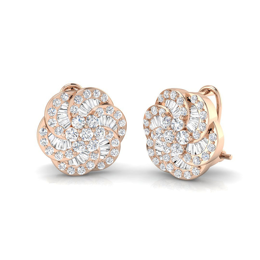 Stud Earrings with Flower Swirl Diamond Cluster | 1.25ct