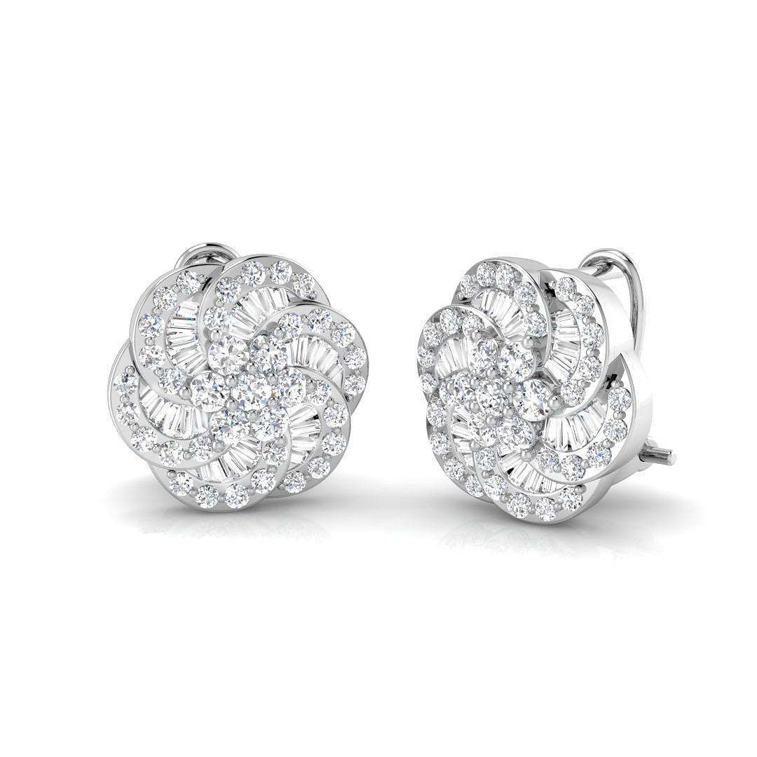 Stud Earrings with Flower Swirl Diamond Cluster | 1.25ct