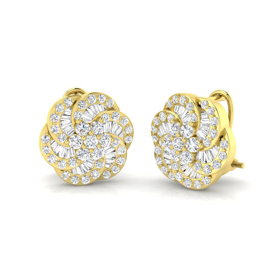 Stud Earrings with Flower Swirl Diamond Cluster | 1.25ct